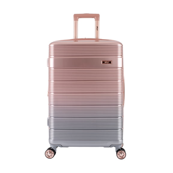 iFLY Spotlight 24" Expandable Hardside Spinner Checked Luggage, Rose Gold Ombre