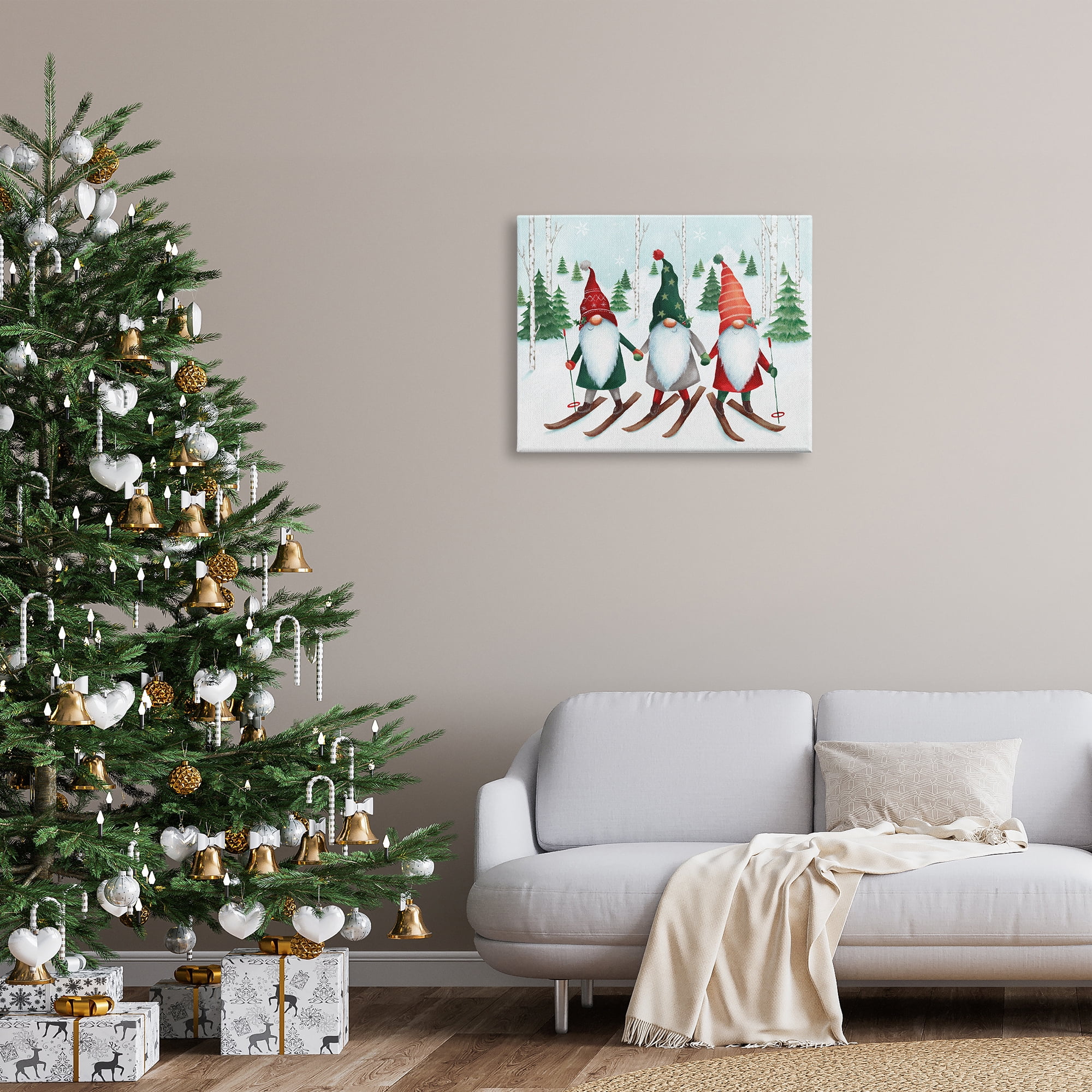 Stupell Industries Gnome Trio Skiing Holiday Painting Gallery Wrapped Canvas Art Print Wall Art, 30 x 24