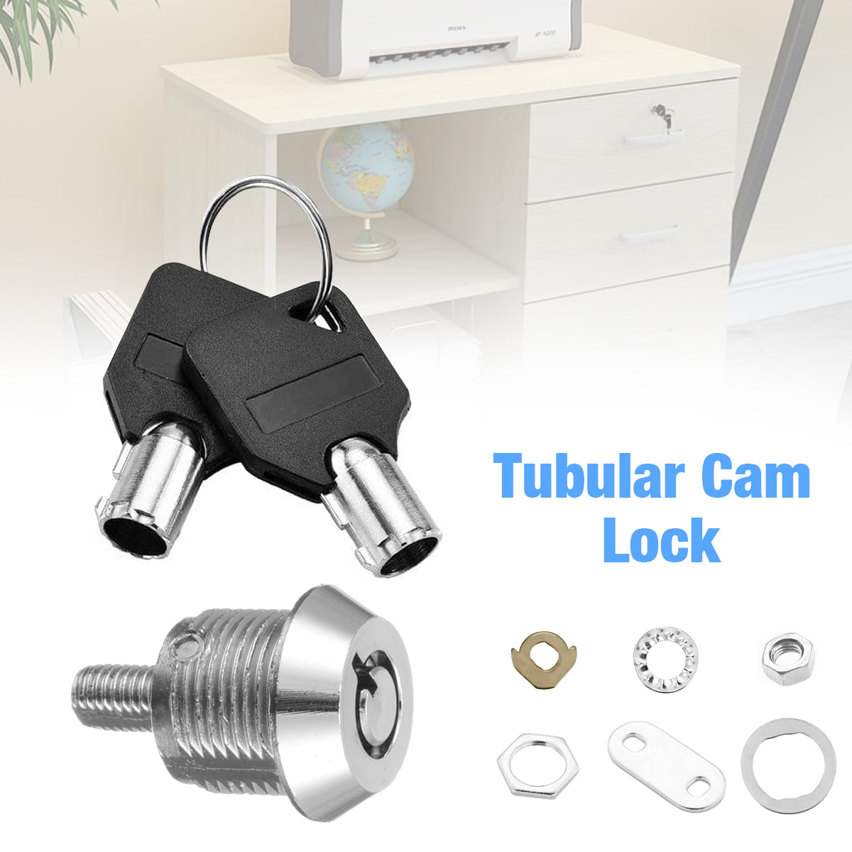 2X Tubular Cam Lock with 5/8" Cylinder 2 Keys Alike Pull Drawer Cabinet Toolbox 