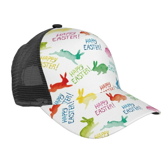 Lsque Happy Easter Rabbit Printed Trucker Hat - Baseball Cap for Men Women - Breathable Mesh Side, Adjustable Fit - for Casual Wear