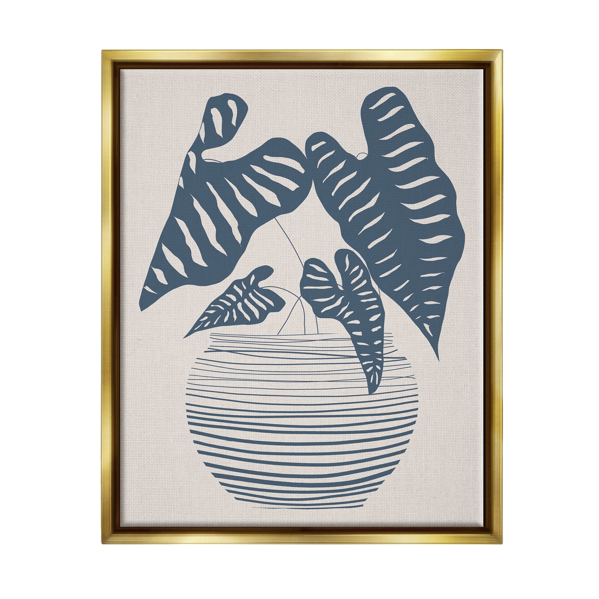 Stupell Industries Potted House Plant Modern Shapes Pattern Design Graphic Art Metallic Gold Floating Framed Canvas Print Wall Art, Design by Daniela Santiago