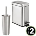 thumbnail image 2 of mDesign Metal Toilet Bowl Brush + Holder, Wastebasket - Set of 2, Brushed/Chrome, 2 of 9