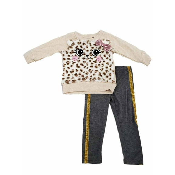Infant Girls Fuzzy Sweatshirt Cat Kitten Sparkle Glitter Pants 2 Pc Set 18M