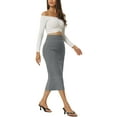 thumbnail image 2 of INSPIRE CHIC Women's Elastic High Waist Slit Hem Stretchy Classic Midi Skirts L Grey, 2 of 6