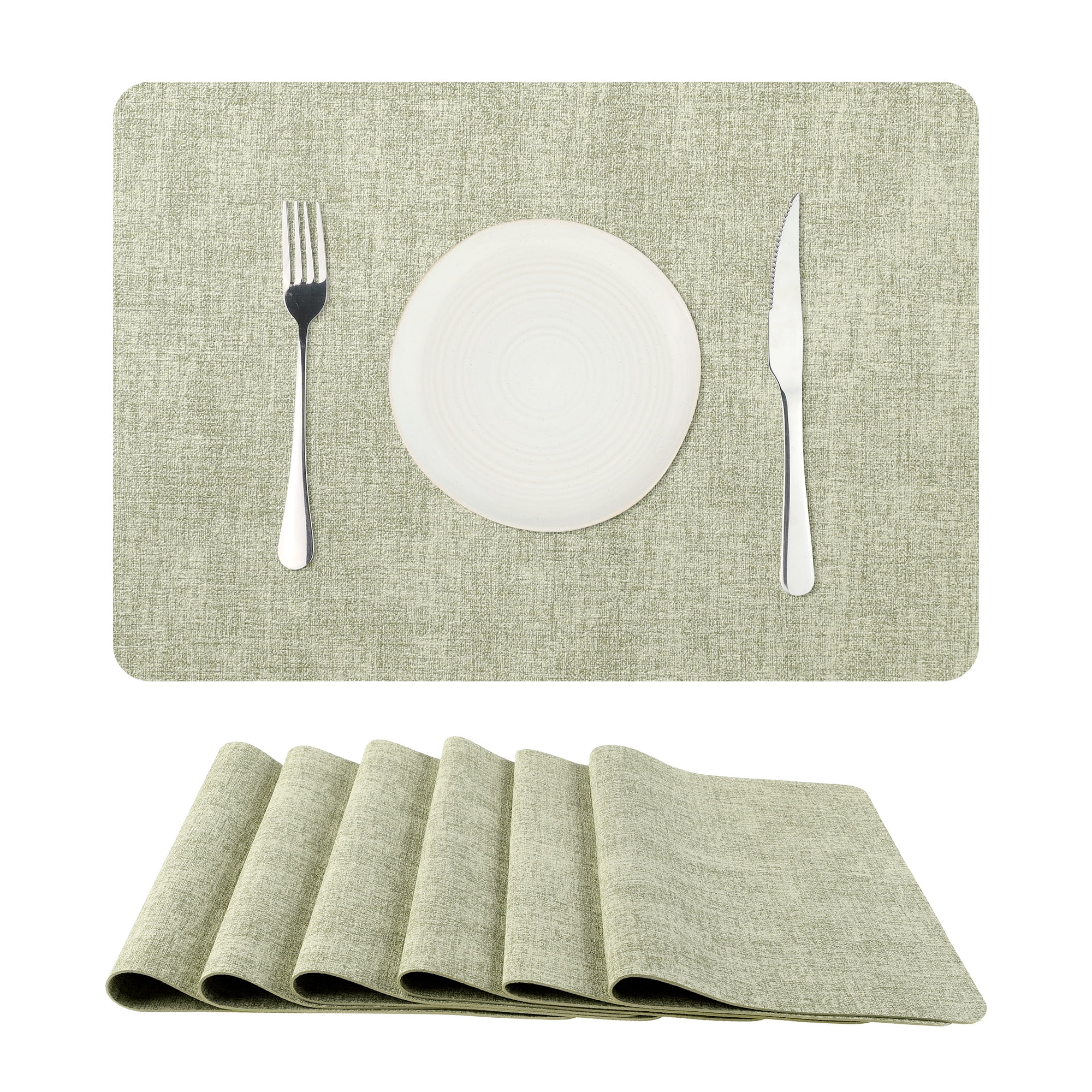 Unique Bargains Set of 6 Faux Leather Heat Resistant Waterproof Dining PU Place Mats Light Green