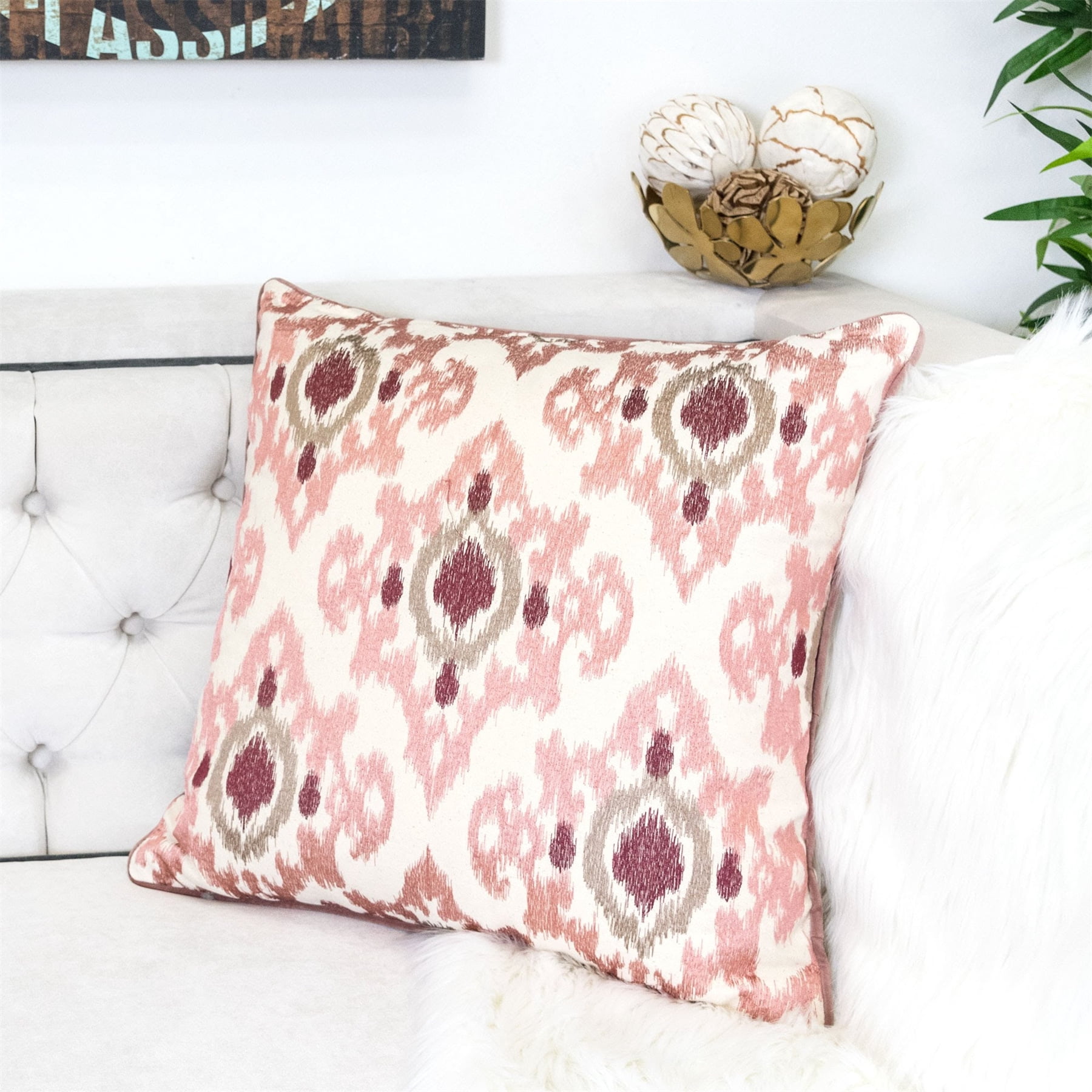 Rayana Peach Graphic Polyester 20 in. x 20 in. Throw Pillow
