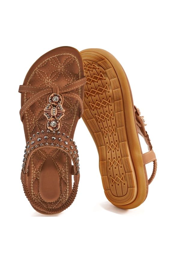 Women Sandals Flats Sandals for Women Comfortable Elastic Ankle Strap Beach Shoes