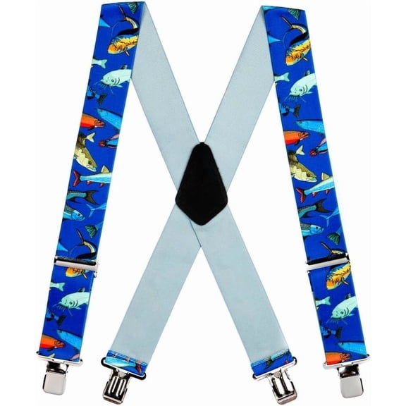SuspenderStore Fish Suspenders - 2-Inch Wide Elastic - Clip - 3 Sizes!