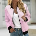 thumbnail image 2 of YUGYXL Trendy Color Block Bomber Jacket for Women Lightweight Zip Up Windproof Varsity Jacket Casual Stand Collar Outwear with Pockets Gift for Girlfrind, 2 of 6