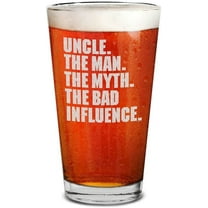 Shop4Ever® Uncle. The Man. The Myth. The Bad Influence. Engraved Beer Pint Glass Uncle To Be Gift (16 oz.)