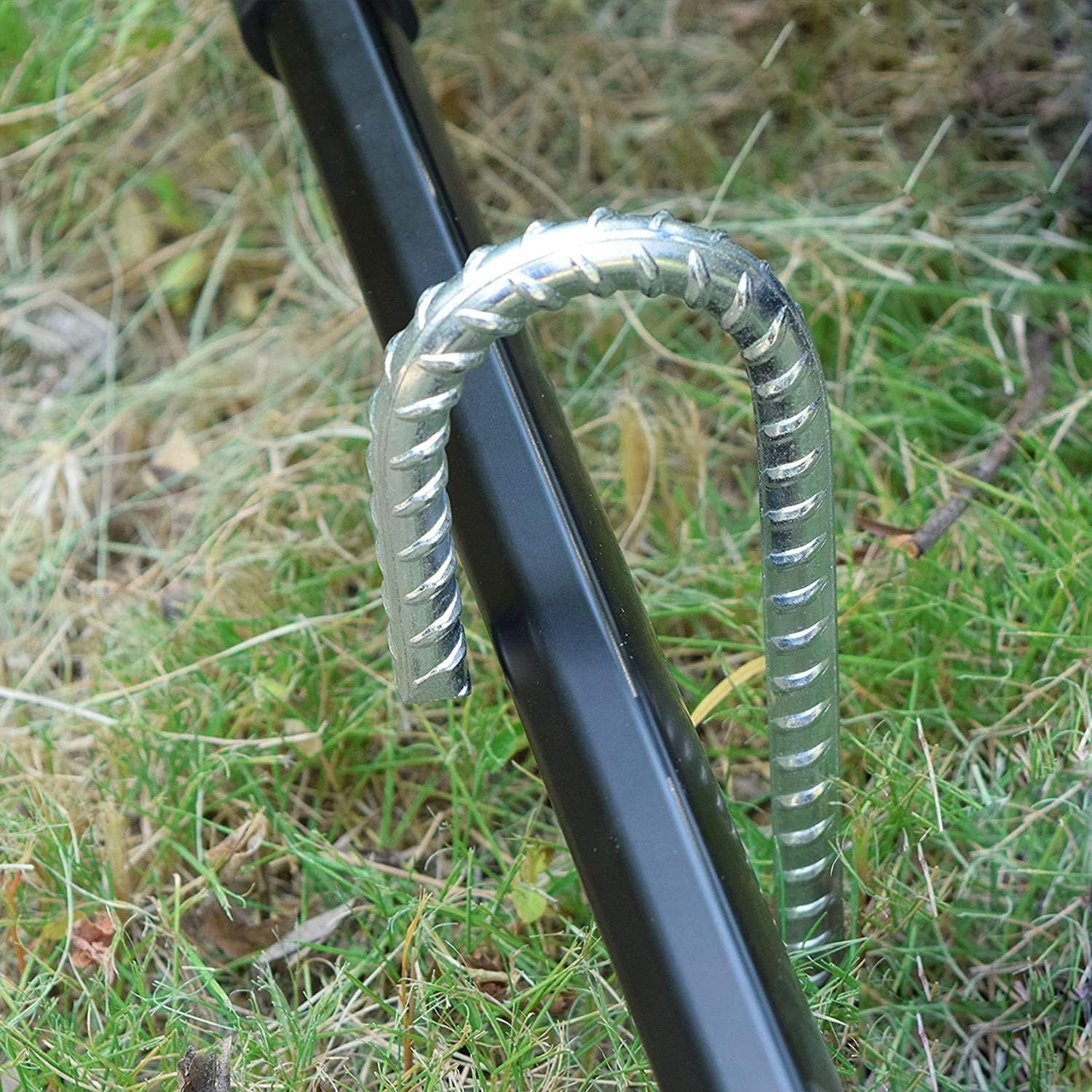 MySit 12" Ground Rebar Stakes J Hook Ground Anchors, 12 Pack Heavy Duty Galvanized Anti-Rust Heavy Duty for Camping Tent, Trampoline, Chain Link Fence, Lawn, Garden Decoration