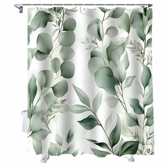 Shower Curtains Watercolor Eucalyptus Leaves Bath Curtain Green Theme Waterproof Bathroom Shower Curtain Set with Hooks Decoration 36 x 72 Inches