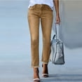 thumbnail image 3 of Women Boyfriend Jeans High Waist Stretchy Jeans Trendy Raw Hem Straight Leg Jean Distressed Denim Pants Beige S, 3 of 3