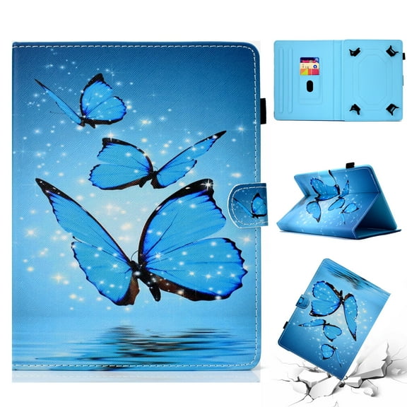 Universal Case for 9-10 Inch Tablet, Allytech Slim Stand Folio Cover for Fire HD 10 2017 2015, iPad 9.7 6th 5th, Galaxy Tab A 9.7 S2 /S3,RCA,Google,ASUS,LG,Touch Andriod Windows,iOS, Blue Butterfly