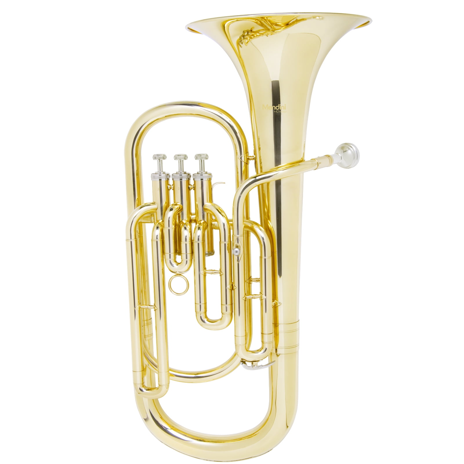 Mendini MBR-20 Bb Baritone with Stainless Steel Pistons, Tuner and Deluxe  Case, Gold