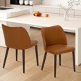 thumbnail image 2 of EOP Upholstered Dining Chairs Set of 2, Mid Century Modern Dining Room Chairs, Leather Farmhouse Dining Side Chairs with Wood Legs, Armless Kitchen Chairs with Wingback, Light Brown, 2 of 7