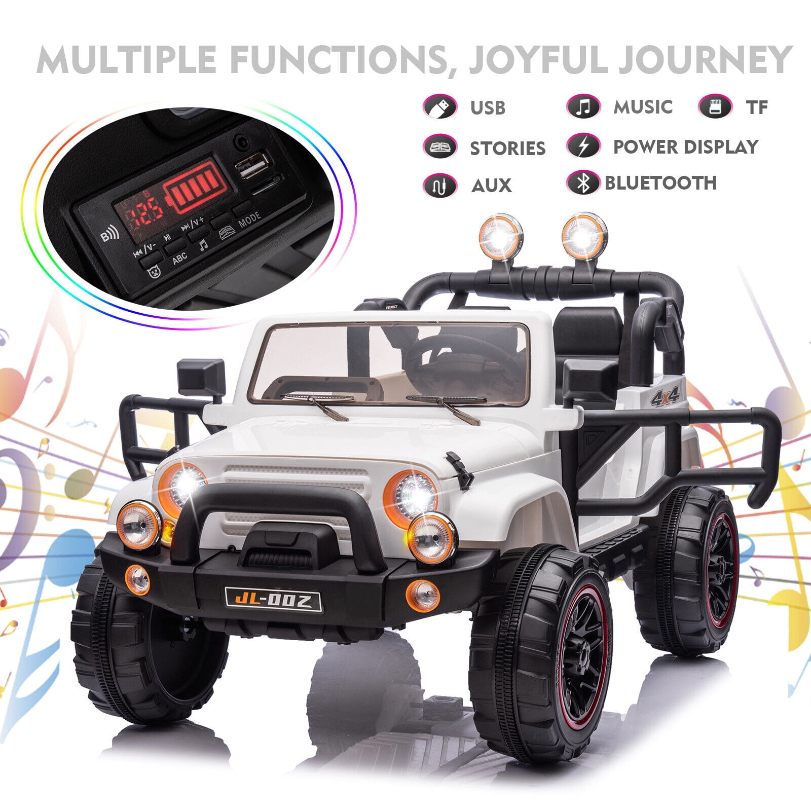 12V Battery Kids Ride On Truck Electric Toy Car w/Music,LED,Cover,Remote Control(White)