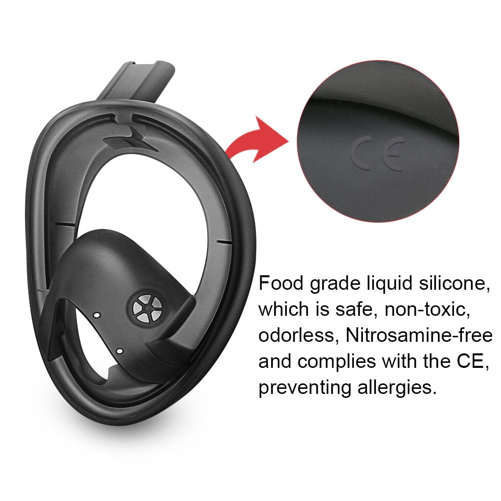 Snorkel Mask Full Face 180° Panoramic Sea View Anti-Fog Anti-Leak Snorkeling Mask with Action Camera Mount and Soft Adjustable Head Straps-Red/Black (Small/M)