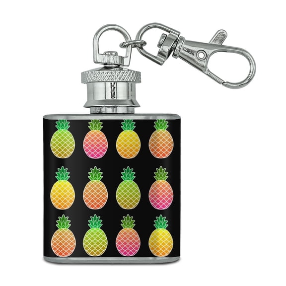 Colorful Pineapples Pattern Stainless Steel 1oz Mini Flask Key Chain