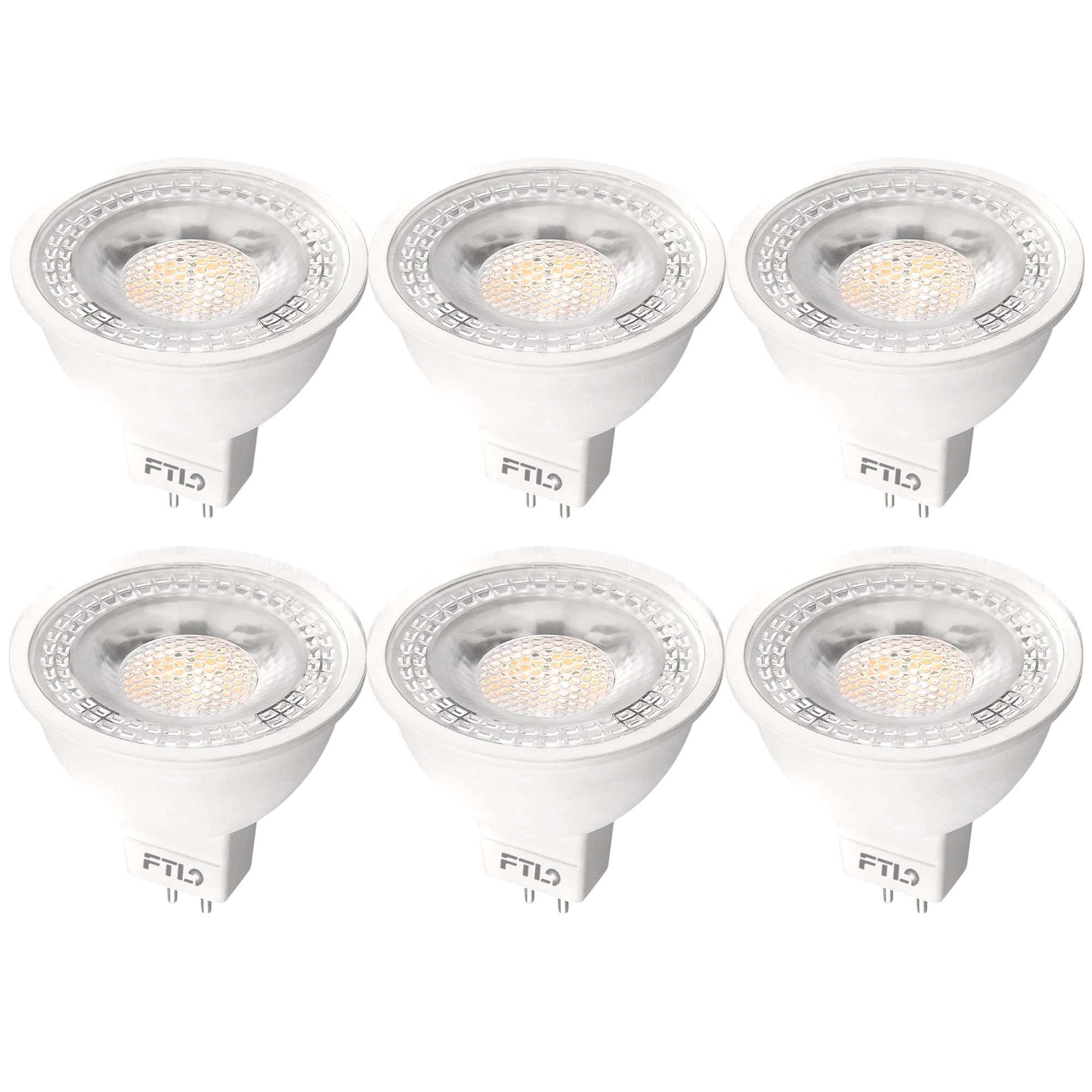 FTL MR16 LED Bulbs, Non-Dimmable, GU5.3 12V, 5W 50W Equivalent, 5000K Daylight, 450 Lumens, 6-Pack