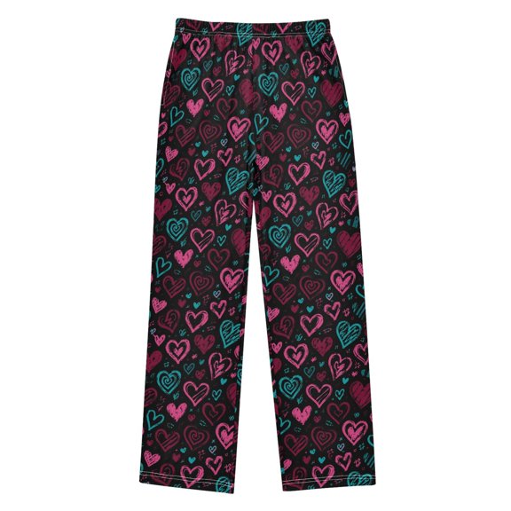 Boys Long Pajama Pants Soft Sleepwear Kids Lounge PJ Bottoms with Side Pockets for Home Red and Cyan-blue Hearts Small