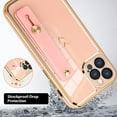 thumbnail image 2 of Designed for iPhone 13 Pro Max Case with Strap Luxury Love Heart Plating Gold Bumper Phone Cover Wristband Kickstand Full Body Protective Slim Case for Women - Pink, 2 of 10