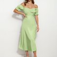 thumbnail image 2 of 2025 Vestido midi cruzado de satén con hombros descubiertos para mujer - Diseño fruncido para bodas/fiestas - Tejido elástico y ligero con opciones de tallas múltiples, 2 of 5