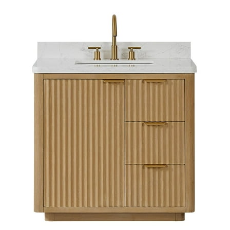 Cadiz 36" Single Bathroom Vanity in Washed Ash Grey w/Lightning White Composite