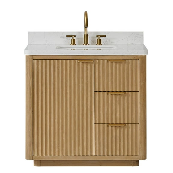 Cadiz 36" Single Bathroom Vanity in Washed Ash Grey w/Lightning White Composite