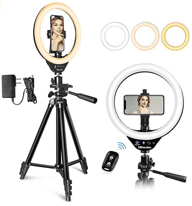 Compatible with iPhone/Android Mini Desktop Led Camera Ringlight for YouTube Video UBeesize 10 Selfie Ring Light with 50 Extendable Tripod Stand & Flexible Phone Holder for Live Stream/Makeup 