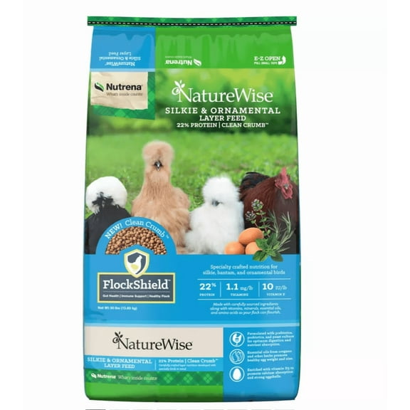 New!Nutrena NatureWise 22% Protein Silkie & Ornamental Layer Poultry Feed 30 lb
