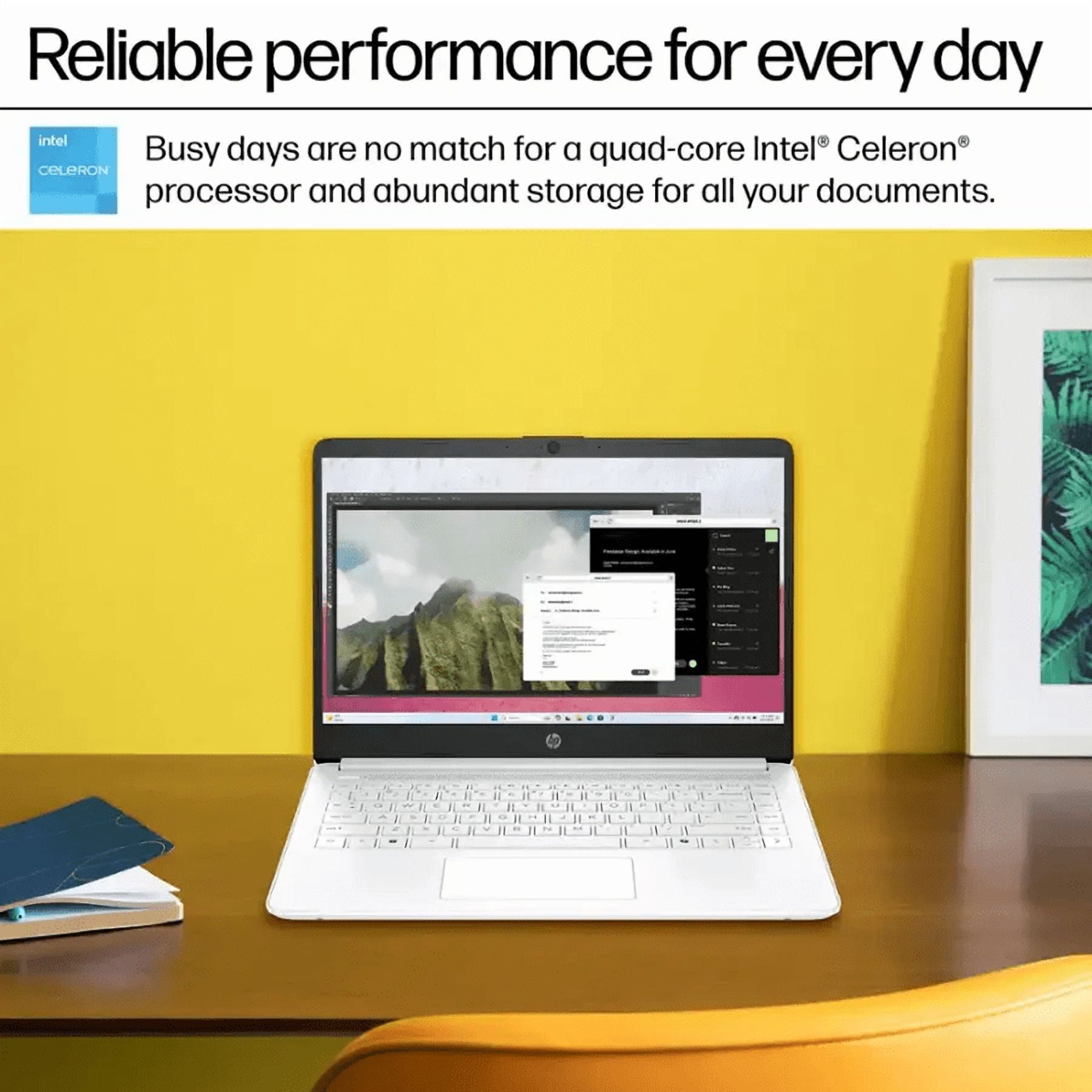 HP 14" HD Laptop, Intel N4500 Processor (Up to 2.8GHz), 8GB RAM, 64GB eMMC+64GB SD Card, Windows 11 Home, Anti-Glare Display, Lightweight Student & Work Notebook White
