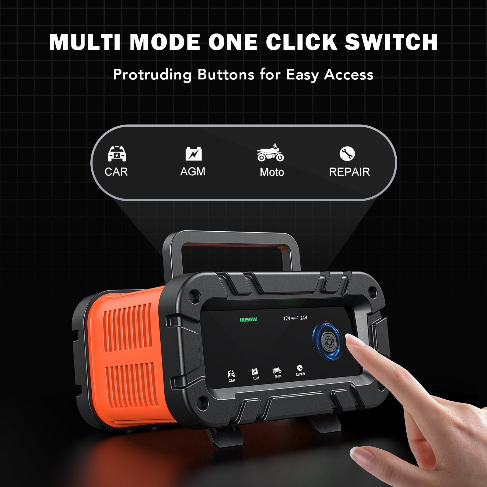HUSGW 12V 10A /24V 5A Battery Charger, Fully-Automatic Smart Car Battery Charger, Compatible with Lead-Acid & LiFePO4 Lithium Iron Phosphate Batteries for Cars and Motorcycles