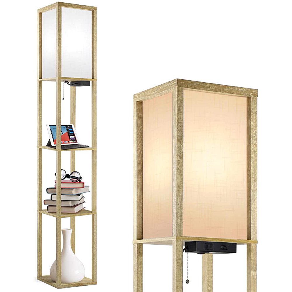 Outon Floor Lamp with Shelves, LED Modern Floor Lamp with USB Port