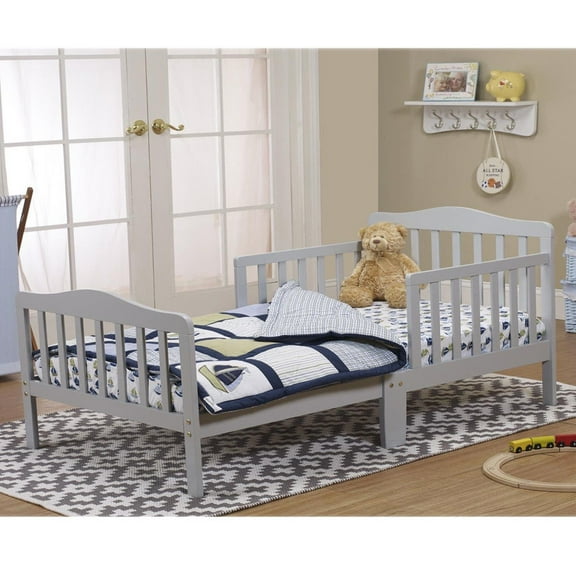 Zimtown Baby Toddler Bed Frame  Bed Platform for Kids Children Wood Bedroom Furniture, Safety Rails,Gray