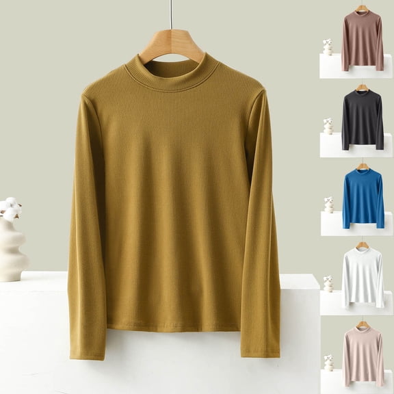 Lovzfmll Women's Thermal Undershirt with Round Neck, Soft German Velvet Long Sleeve Crew Neck for Smooth and Warm Layering