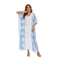 thumbnail image 2 of Beautybatik White Boho Flora Printed Women Plus Size Kaftan Kimono Loungewear Maxi Long Dress XL, 2 of 5