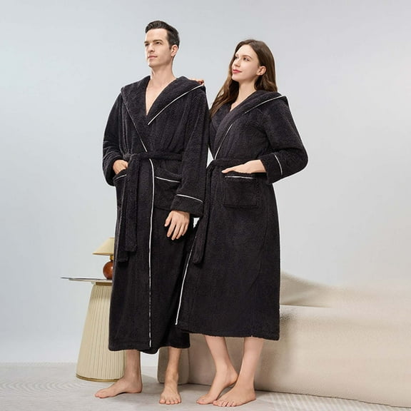 YueHuiYing Mens Plush Robe Soft Shawl Collar Bathrobe Long Fluffy Spa Robes Winter Warm House Robe with Pockets