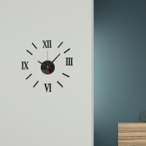BEADCEST Frameless Wall Clock Roman Wall Clock Metal Adhesive Modern Art for Living Room 1Pack