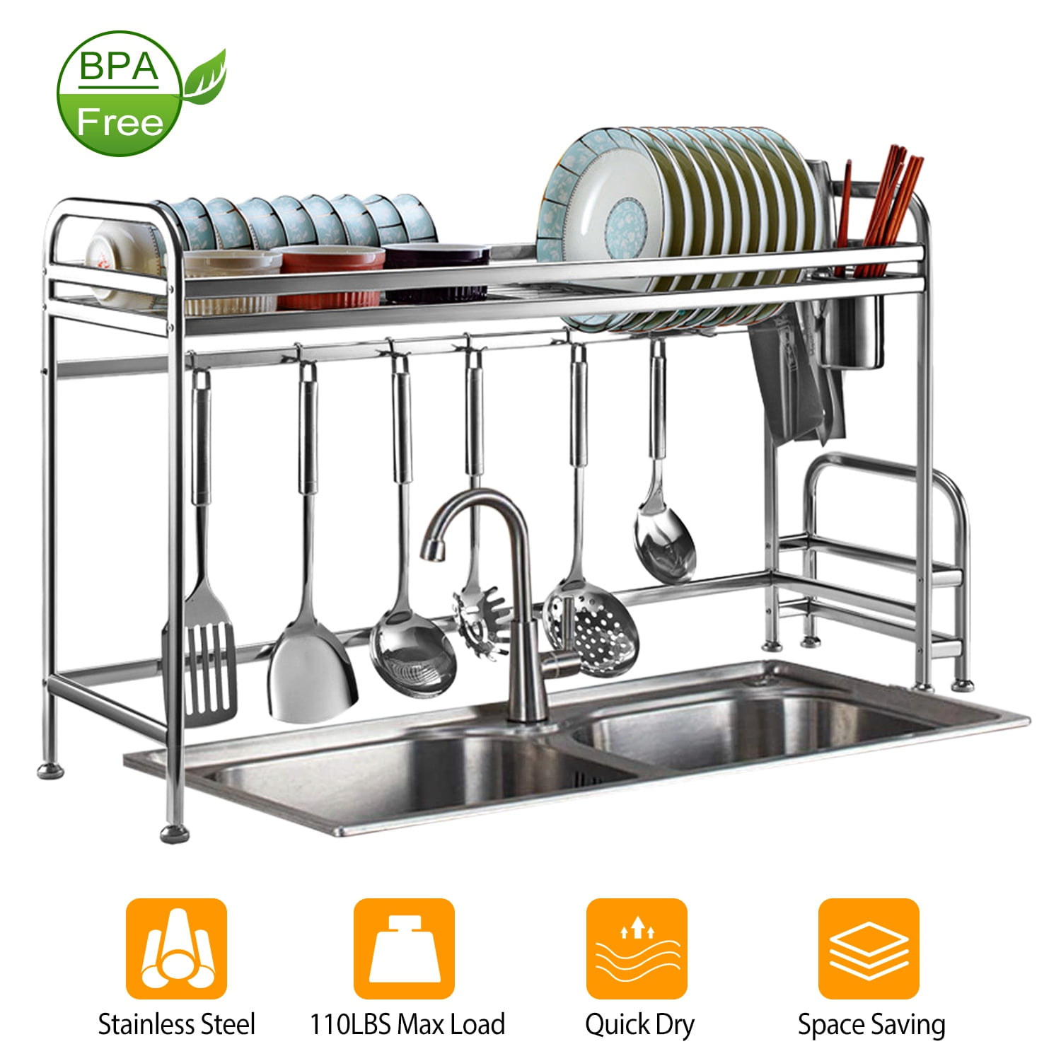 Aluminum Dish Rack Organizer W/ Drying Plate Shelf & Cutlery Container  Space Saving Kitchen Storage Solution From Xianstore08, $42.38
