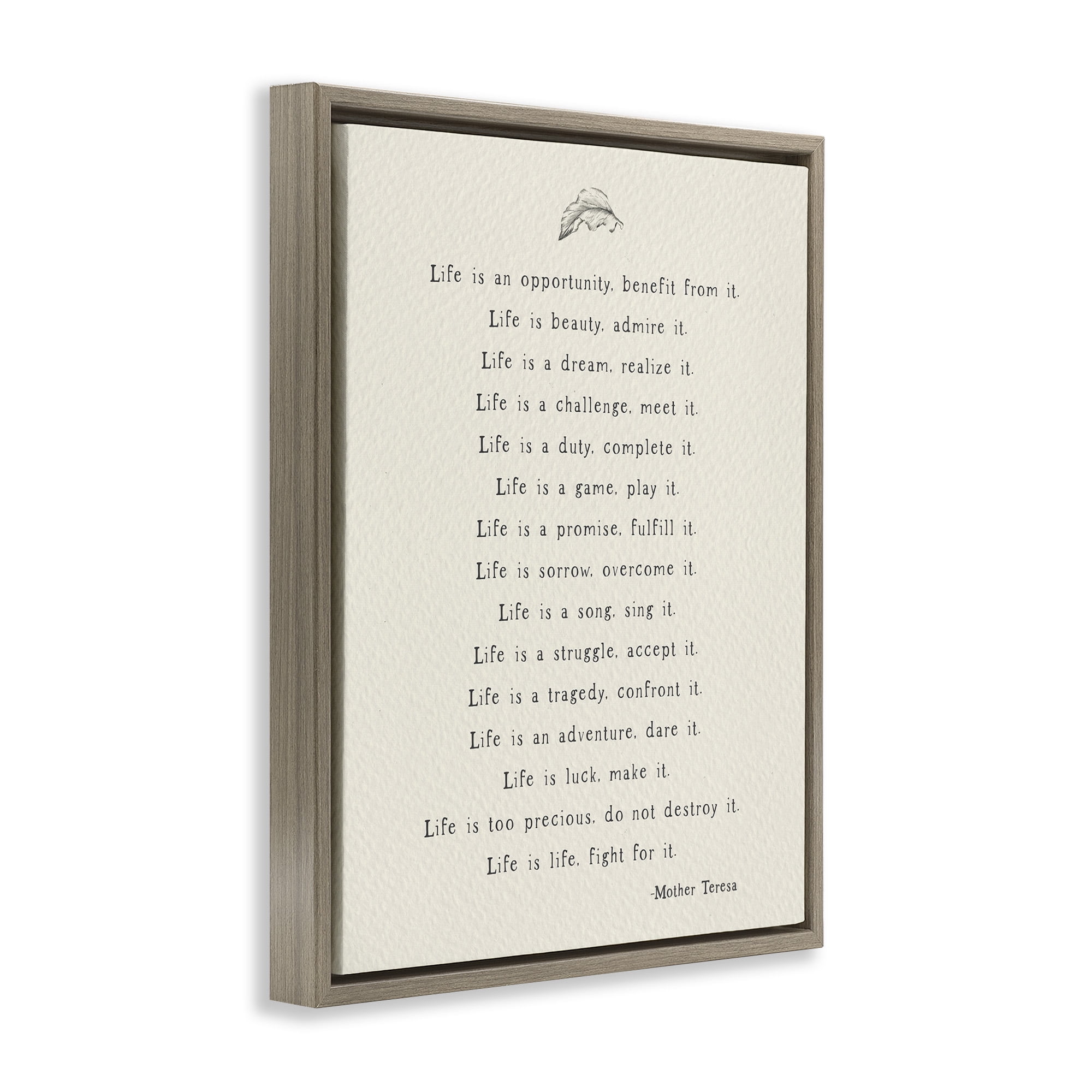 Stupell Industries Uplifting Spiritual Mother Theresa Quote Inspirational Painting Brown Floater Framed Canvas Art Print Wall Art, 17 x 21