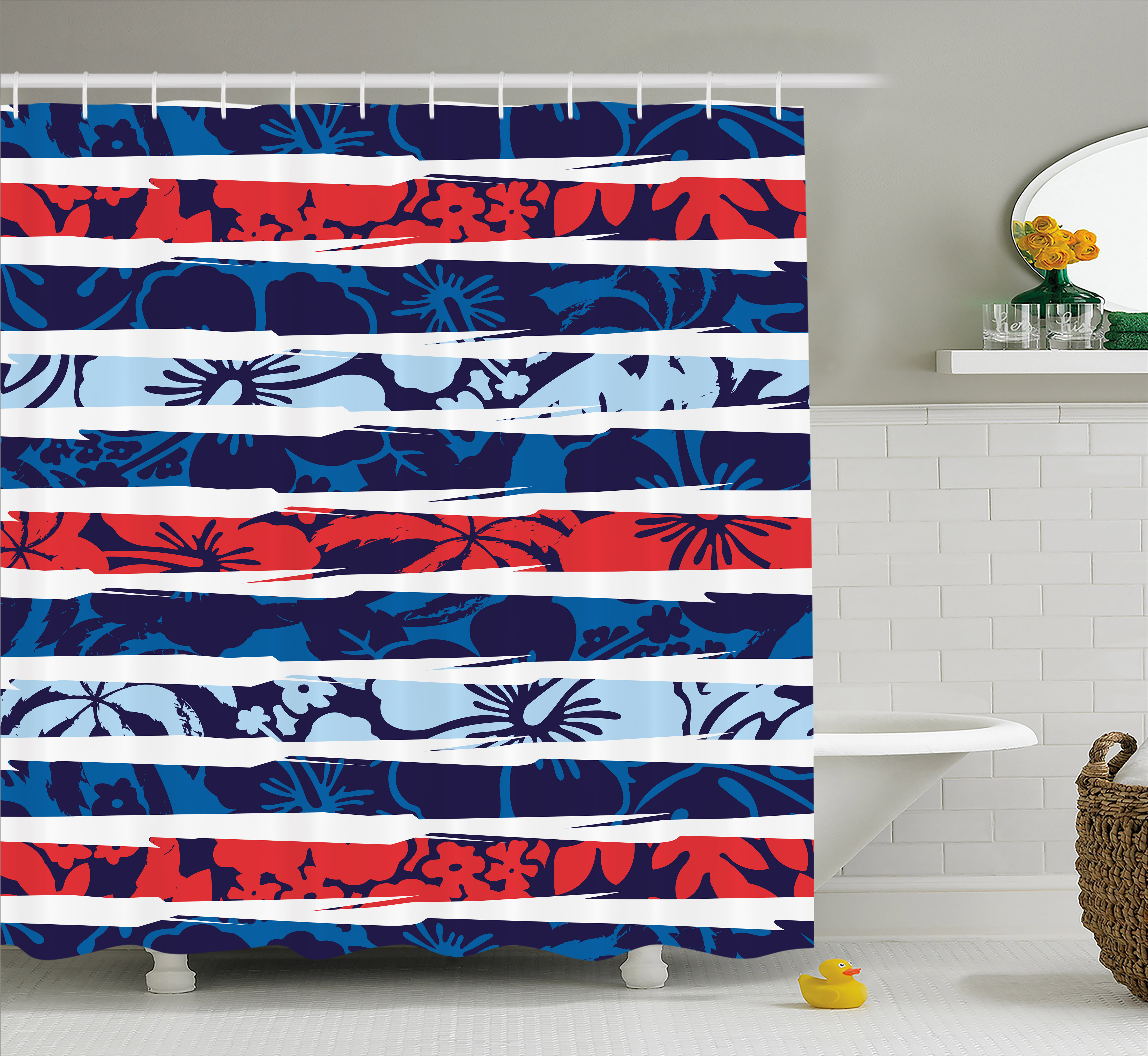 Exotic Shower Curtain, Tropical Hibiscus Flower Beach Theme Vivid Color