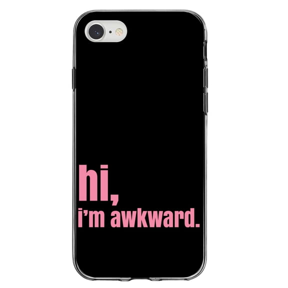 DistinctInk Clear Shockproof Hybrid Case for iPhone 7 8 SE (2020 Model) 4.7" Screen TPU Bumper Acrylic Back Tempered Glass Screen Protector - Black Pink "hi, I'm awkward."
