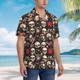 thumbnail image 3 of Gaeub rock record Skull Print Men's Hawaiian Shirt,Button Down Short Sleeves Shirts,Tropical Beach Casual Button Down Shirts,Medium, 3 of 7