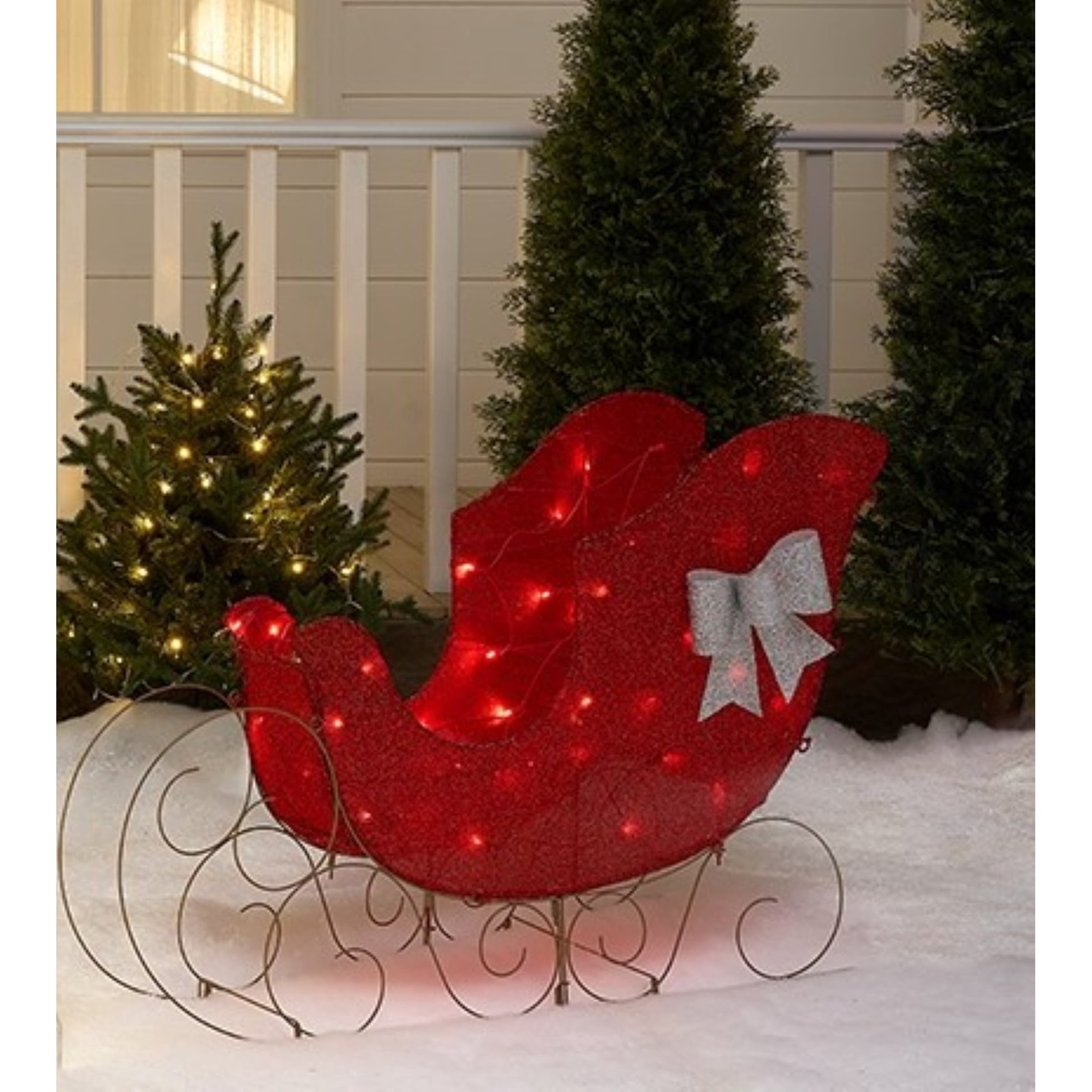 Indoor/Outdoor LED Deer with Sleigh Christmas Decoration, Red and White, Set of 3, by Holiday Time