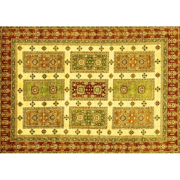 Ahgly Company Machine Washable Indoor Rectangle Abstract Yellow Modern Area Rugs, 2' x 5'