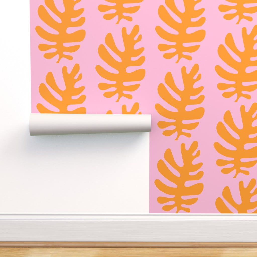Peel & Stick Wallpaper Swatch - Funky Leaf Orange Blush Tropical Leaves Pink  Nature Abstract Geometric Custom Removable Wallpaper by Spoonflower -  