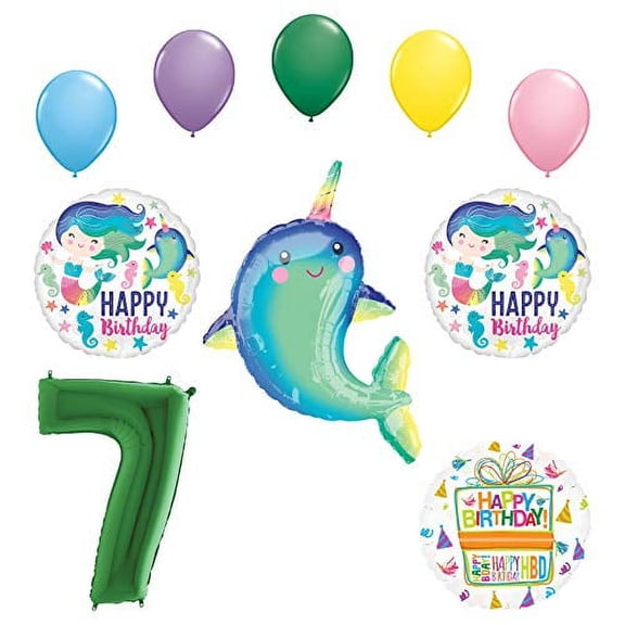 Mayflower Products Mermaid and Narwhal Party Supplies 7th Birthday Balloon Bouquet Decorations