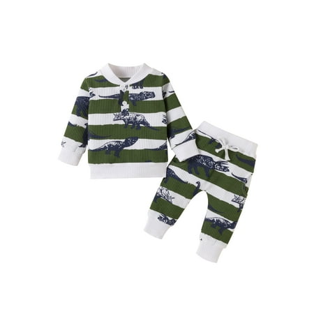 

FINELOOK Baby Girls Outfits Long Sleeve Round Neck Sweatshirt Pants Sets Green 0-3 Months