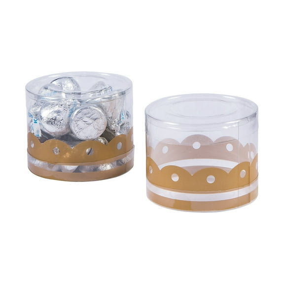 Round Plastic Gold Trim Favor Boxes 12Pc - Party Supplies - 12 Pieces